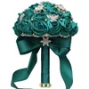 Fleurs de mariage Fleurs vert bleu bouquet de roses en roses accessoires de fleurs bouquets cristales satin artificiel 30cm