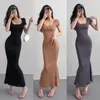 Abiti casual 2024 Summer Solid Color Slim Dress Donne Donne a manica corta Skinny Bodycon Maxi Woman Square Collar Party Vestidos Mujer