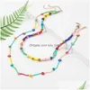 Collier de tourbillon 2 PCS / Set Bohemian Mticolor Glass Perles à la main Colliers de chaîne de perles faits à la main pour les femmes de style plage Flower Gift Drop Dhxhu