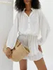 Coton blanc décontracté et coton en vrac en vrac 2 pièces 2024 chemise à manches longues de mode avec jupes à volants hautes 240507