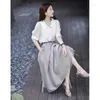 Robes de travail Femmes Robe Set Couleur Couleur Couch à manches à manches à manches courtes Gris Grey Elegant Office Lady jupe Two Piece Female