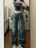 Womens BF Style Y2K Street Clothing harajuku Borsa con tasche a più tasche blu pantaloni cargo di jeans a bassa vita jeans gamba larga gamba kpop 240508