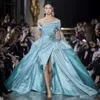 Elie Saab Light Sky Blue Overskirt Prom klänningar från Shoulder Split Side Formal Dress Tafta veckade plus -storlek Kvällsklänningar 283p