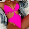 Swimwear féminin String Halter Backless One Piece Sexy Sexe Sweet Femme 2024 Coupez monokini Rose Red High Bathing Costume Beach Swim Wear