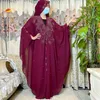Etniska kläder nya muslimska kaftan abaya klänning kimono kvinnor dubai öppna abayas turkiska stenar chiffon huva klänning elegant afrikansk plus size t240510