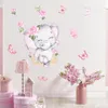 Watercolor Pink Elephant Cloud Wall Stickers for Kids Room Baby Nursery Decoration Decals Boy and Girls Gifts PVC 240426