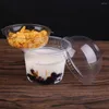 Ensembles de vaisselle 50 / 100pcs salade jetable tasse de bol en plastique transparent contenant de bol avec couvercle pour barre de bar à la maison (trou de dôme)