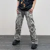 Camuflagem geral Y2K Moda Bagagem Flash Jeans Cargo Pants Mens Casas Mulheres retas de pernas largas 240508