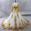 Великолепные белые мусульманские свадебные платья с золотыми кружевными аппликациями свадебное платье с длинными рукавами vestido de noiva свадебное платье с цветом 311V