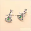 Earrings Necklace Designer Collection Style Fashion Stud S925 Sterling Sier Women Lady Inlay Red Green Diamond Fan-Shaped Pendant Dhdfo