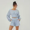 Home Clothing European And American Autumn Tied Long Sleeves Pajamas Shorts Two-Piece Set Fashionable Support Outer Wear Comfortable H