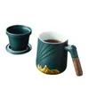 Muggar Creative Coffee Mug Ceramic Wood Handle with Tea Glass Cup Frosted Separation Office Presentlåda