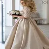 2020 Nouvelle coloration de dentelle vintage Robes de mariée champagne à moitié manche couverte couverte pas cher Dubaï Arabe Bride Bridal Real Photos 329p