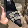 Rhingestone pointu des talons hauts mode diamante sandales robe de fête féminine chaussures de mariée femmes satin mueller pompes