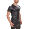 S-7xl Men T-shirts mats doux étirent en cuir brillant