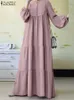 Vêtements ethniques Zanzea Robe de mode musulmane longue esclave V-coude solide Spring Elegant Trkiye Band Band Robe Vintage Party Dubai Maxi Sundren T240510