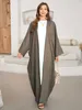 Abbigliamento etnico lino modesto kimono aperto abaya jalabiya Kaftan Women Dubai Turchia sciolto musulmano arabo matto islamico Batwing Slve Cardigan Robes T240510