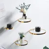 Decorative Plates Gold Glass Ledge Rack Creative Wrought Iron Wall Mounted Round Floating Shelf Vase Display Organizer Office