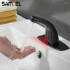 Robinets d'évier de salle de bain en laiton mat de capteur automatique noir