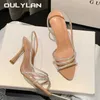 High Ouylan Women Slingback Pumpar Summer Heels Sandaler Rhinestones Elegant Point Toe Transparent PVC Party Wedding Shoes 240428 962