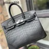 Women Brkns Handbag Genuine Leather 7A Handswen Misty Crocodile Skin Belly with 25CM Luxury BlackLSTI