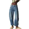 Femmes Vintage Mid Taist Jeans Ligne large Boyfriend Loose Denim Pantalon Cropped Pant Ligne mi-monte Y2K Barrel Jeans 240511