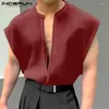 Мужские майки Tops Incerun 2024 Корейский стиль красивые мужские сплошные текстурированные жилеты повседневная уличная одея