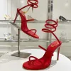 バンドサマーシューズ狭いサンダルRene Caovilla最高品質のクリスタル蛇紋岩巻き靴高級デザイナーStileetto Heel Womens Rome Sandal Size 35-43