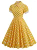 Вечеринка платья в горошках, припечатка, женский женский 1950-х годов винтажные качание с коротким рукавом выключить воротницы.