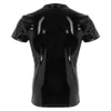 S-7XLプラスメンズ光沢のあるPVCクルーネックTシャツウェットルックラテックスショートスリーブシャツ男性用光沢のあるレザーカジュアルベストセックスキャットスーツコスチューム