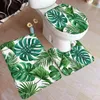 Bath Mats Tropical Leaves Mat Set Green Palm Leaf Plant Home Carpet Door Bathroom Decor Floor Rugs U-shaped Pad Toilet Lid Cover