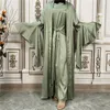 Vêtements ethniques mode Satin musulman set robe cardigan abayas for women Musulman Ensembles Ramadan Caftan Abaya Kaftan Dubai Arab Lace-Up