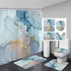 Duschgardiner färgglad marmor gardin och matta set lyxguld texturerad konst hängande badmatta toalettstol täck badrumsdekor
