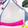 Dames badmode 2024 zomer dames 2 -delige zwempak sexy push -up gevulde hoge taille bikini sets kleurblok Braziliaanse badpakken