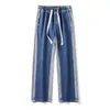Men's Jeans Spring Solid Color Men Baggy Straight Versatile Trendy American Wash Fashion Loose Wide Leg Denim Pants