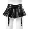 Jupes Femmes Latex brevet en cuir plissé noir mini-jupe short sexy basse taille micro jarreteaux