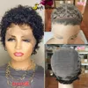 Kvinnlig kort lockig humanhair afrikansk pixie peruk 13x1 spets peruk brasiliansk hårhuvud europeiska och amerikanska peruker