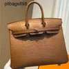 Femmes brkns sac à main en cuir authentique 7a Handswen Golden Brown Mist à face crocodile Skin 25cm HandSewn Highzq7e