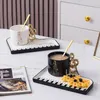 Mokken Noordse creatieve piano zwart -witte sleutel keramische koffiekopje met lepel mok prachtige cappuccino afternoon tea water