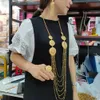 Fashion Dubai Gold Farbschmuck Set für Frauen Afrikanische Indien Langkette Quasten Halskette Ohrringe Ring Abend Partygeschenk 240506