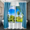 Duschgardiner gardin modellering landskap utanför fönstret badtät tyg roligt badrum dekorativt