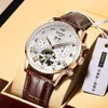 Polshorloges kinyued heren tourbillon automatisch horloge luxe modemerk lederen mechanische horloges zakelijke klok relojes hombre j012 204e