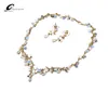 QUEENCO Crystal Teardrop Wedding Jewelry Sets Rhinetone Choker Necklace and Earrings Gold Color Bridal Jewelry Sets for Women1098567