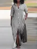 Robes de fête Fashion Summer Striped Imprided Shirt Robe Femme Sexy Sexy Short Sleeve Bouth Up Long Casual