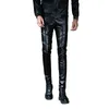 Men's Pants Mens leather pants mens fashion casual pants mens ultra-thin set PU leather motorcycle pants punk rock stage clothingL2405