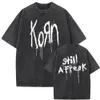 Tvättat vintage rockband korn följ ledaralbumet grafik tshirt kort ärm män överdimensionerade t-shirts unisex gothic t shirts 240424