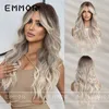 Mjuk spets främre peruker mänskligt hår ombre färg GLUELess Long Curly Wave värmebeständig fiber Syntetisk spets peruk naturligt baby hår kvinnor flickor förhands