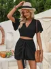 Ensembles de robes Pareo Femmes Beachwear Summer Female Shorts à manches courtes En dentelle Couvre de maillots de bain en polyester