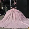Shiny Baby Pink Quinceanera Dresses Luxury Beaded Sequin Ball Gown Sweet 16 Birthday Party Dress Lace Up Vestido De 15 Xv Anos Debutante 2024 Bling Fifteen robe de bal