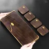 Tea Trays Tray Service Decorative A Whole Piece Of Ebony Inlaid Copper Small Table Pot Pad Solid Wood Coffeeware Teaware